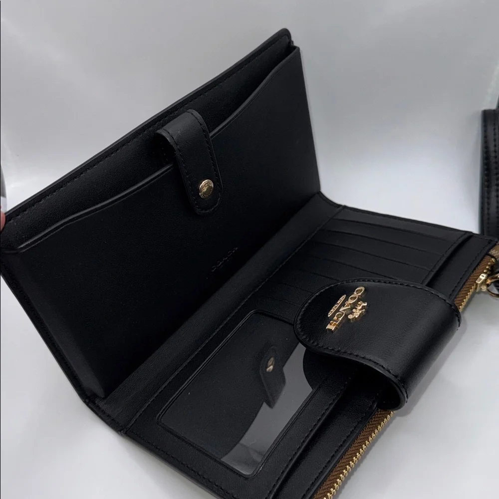 Coach Phone Wallet In Signature Canvas Khaki Black - Picture 7 of 8